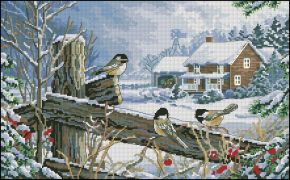 Chickadees on a Fence 12129 / Воробьи на заборе